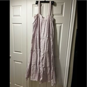 Plaid Maxi Dress in Pink and White